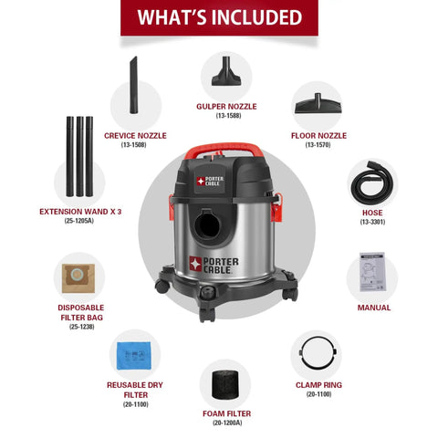 What's included with Stainless Steel 4 Gallon Wet Dry Shop Vacuum With Lightweight Portable Design Beast Power 4 HP Motor attachments