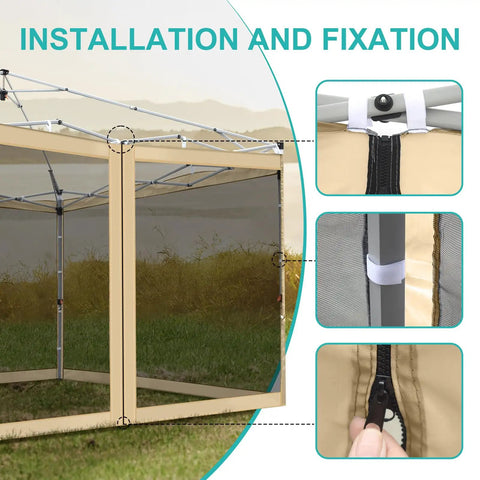 Replacement Mosquito Netting For 10x10 Pop Up Canopy Gazebo Mesh Sidewalls For Patio Backyard Camping And Outdoor Use Net Only Frame Not Included Beige installation steps