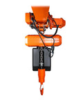 Heavy Duty Workhorse 2 Ton Electric Chain Hoist With Wireless Remote And 20 Ft Power Trolley showing the hoist's motor and chain.