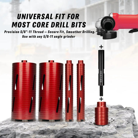 Top Shelf 12 Inch Core Drill Bit Extension Shaft With 5/8 To 11 Thread Adapter, heat treated steel, universal fit for core drill bits.