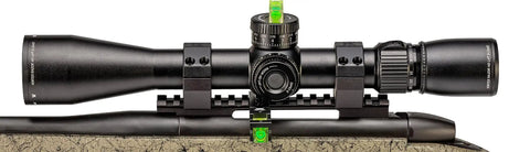 Pro Grade Dual Bubble Scope Leveling Kit For Foolproof Reticle Alignment mounted on rifle optics with dual bubble levels visible.
