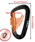 Beefy Heavy Duty Locking Carabiner Clips 12kN Aluminum 7075 Lightweight with dimensions for camping and utility use.