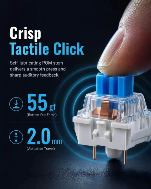 60 Piece Blue Keyboard Switches Clicky Tactile Clickers For 3D Printing Projects And Fidget Toys With Crisp Bangin Sound And Strong Feedback To Upgrade Your Setup. Blue MX-style switch close-up, 55 gf, 2.0 mm actuation