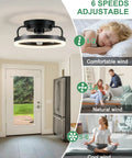 Low Profile 12 Inch Black Ceiling Fan With Lights Flush Mount Bladeless Fandelier for bedroom, remote control and app compatible