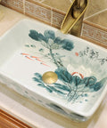 SDVantage Vessel Sink Retro Bathroom Vessel Vanity Sink Ceramic Vessel Sink Above Counter Bathroom Vessel Vanity Sink Rectangle Art Basin with floral design.