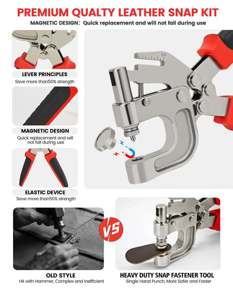 Heavy Duty Snap Fastener Tool Kit With Built In Hole Punch, 40 Sets Four Color Metal Snaps For Boat Cover Repair with magnetic design
