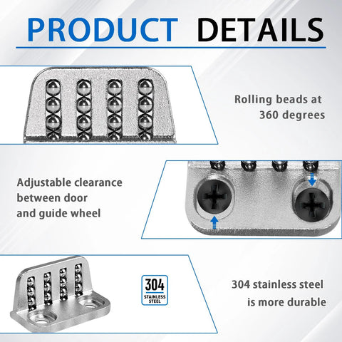 Four Pack Barn Door Floor Guide Bearings With Adjustable Bottom Rollers, Durable Steel Frame with 360 Degree Rotation Details