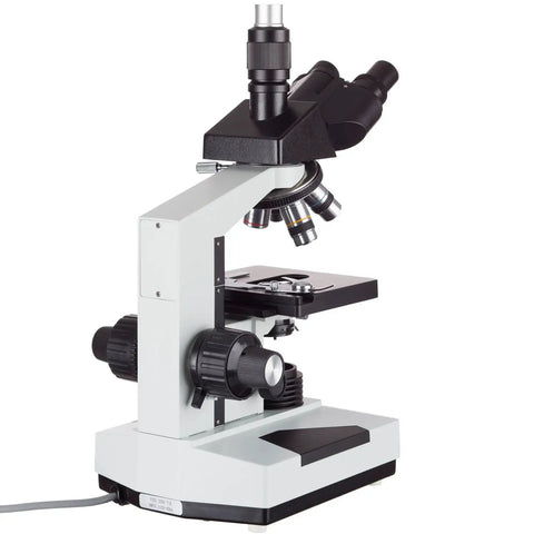 Rock Solid Pro Grade Digital Compound Microscope With 5MP USB Camera And 40X To 2000X Magnification side view of the microscope with focus control