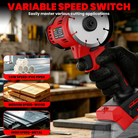 Heavy Duty Cordless Cut Off Tool Compatible With Milwaukee 18V Battery, 3 Inch Brushless Mini Cut Off Saw 18000 RPM With Variable Speed, Includes 4 Cutting Wheels For Metal Wood Plastic Tool Only showing variable speed switch and cutting modes