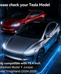 Tesla Model 3 2024-2026 and Model Y Juniper 2025 in garage, compatible with 15.4 inch screen protector kit, no glare matte glass
