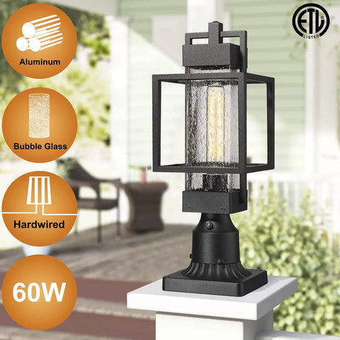Dusk To Dawn Outdoor Post Lights Two Pack No Fuss Black Sand Finish With Bubble Glass Auto On Off Sensor Energy Saving