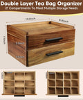 Wood Tea Bag Organizer With Gift Box Double Drawer Tea Box For Tea Accessories Storage On Countertop Or Office Desk Tea Station