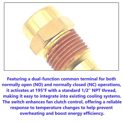 195 Degree Fahrenheit Temperature Switch For Trucks Trailers And Buses Half Inch NPT No NC Fan Clutch Control Sensor brass threads