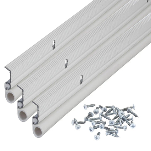 White Aluminum And Vinyl Door Seal Kit With Screw On Top And Sides Blocks Drafts Moisture Dust And Insects Includes One 36 Inch L Strip And Two 84 Inch L Strips For Exterior And Interior Doors with screws
