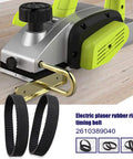 Two Pack HTD201 3M Rubber Planer Drive Belt Featuring 67 Teeth Closed Loop Design Compatible With SKIL 1500 Series Electric Planers on a workbench.