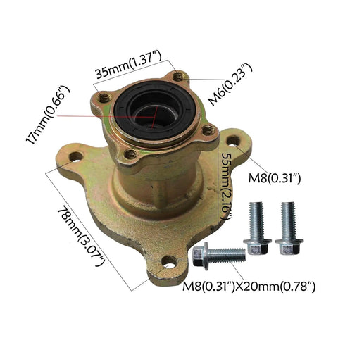 Close-up of axle bearing hub with dimensions for Beefed Up Complete 30 Inch Rear Axle And 48V 1000W Electric Differential Motor Kit