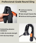 Round Sling For Aerial Hoop 3ft 91cm Beefy Heavy Duty Lifting Strap with features and hand highlighting polyester material.
