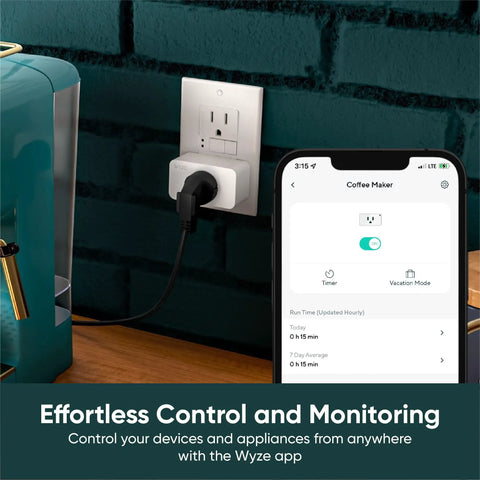 Smart WiFi Plug 2.4GHz That Works With Alexa And Google Assistant IFTTT No Hub Needed One Pack White, shown in use with phone app display