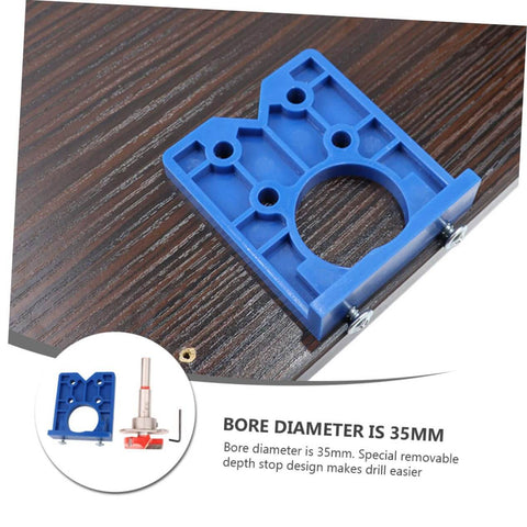 Effortless Concealed Hinge Hole Drilling Kit For Woodworking With 35mm Drill Bit Positioner on wood surface