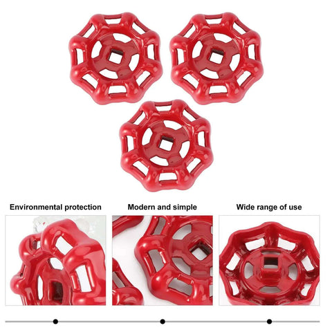 3 Pack Cast Iron Shutoff Valve Replacement Handles With Flat Bottom Design Red Metal Hand Wheels For Easy Open And Close