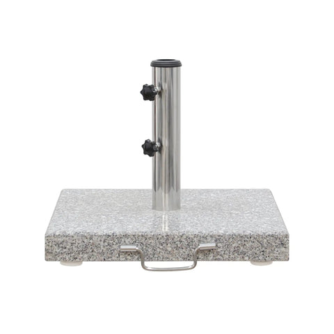 Heavy Duty Granite Patio Umbrella Base With Handle And 2 Casters, Freestanding Square Grey Stone Stand, 66 Lbs, Front View