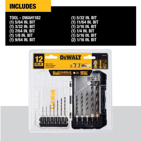 12 Piece Black And Gold Drill Bit Set With Premium Finish Impact Driver Bits For Metal Plastic And Wood packaging