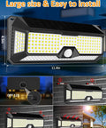 Super Bright Solar Outdoor Lights 4000 Lumen 268 LED Motion Sensor IP65 Waterproof Wireless Flood Lights shown mounted on wall