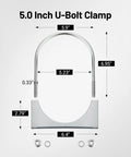Heavy Duty 5 Inch U Bolt Exhaust Clamp Set For 5 Inch OD Exhaust Pipes, Stainless Steel dimensions illustrated