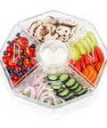 Top view of Bar Ready Ice Serving Lazy Susan With Four Removable Dishes and Smooth Rotating Tray, filled with fresh fruits and veggies.