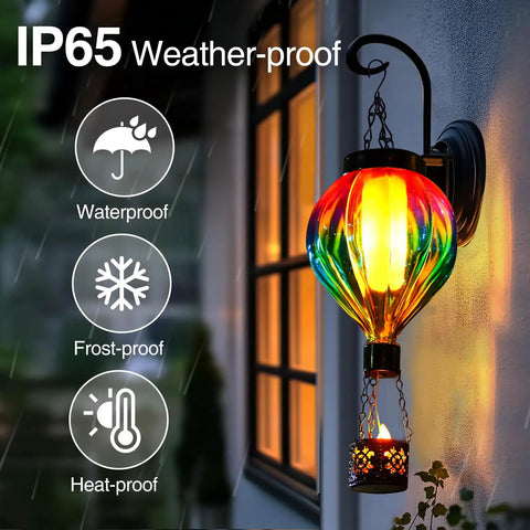 Dope Solar Hot Air Balloon Lantern With Flickering Flame Outdoor Waterproof Glass And Metal Hanging Light for wall mount