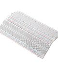 Close-up of one 830 tie point breadboard from the Maker Friendly Solderless Breadboard Kit For Arduino Projects With 70 Piece Set.