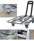 Heavy Duty Flatbed Cart Folding Hand Truck With Stainless Steel Tubing Telescopic Lever Wide Deck Platform 60x40 Size 3 Inch Wheel System Durable Construction For Worksite Or Warehouse Moving Heavy Loads, stainless frame and wheels