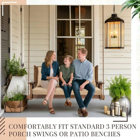 Family sitting on porch swing with Four Pack Porch Swing Cushions With Pillows For 3 Seater Patio Benches, Waterproof Outdoor