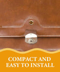Close-up of a gold tone copper binding screw on a brown leather surface for secure photo album assembly.