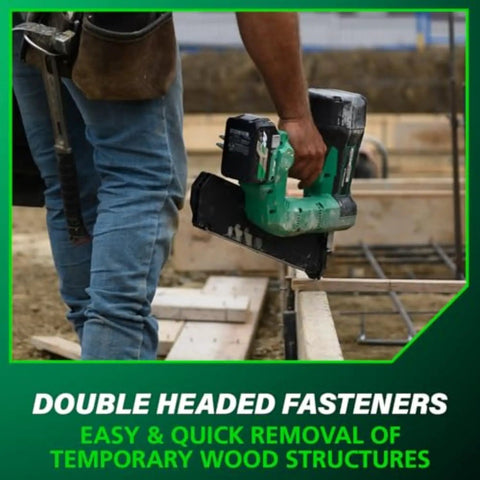 Person using 36V Cordless Forming Nailer With 2.5Ah Battery And 3.5 Inch Duplex And Double Headed Fasteners NR3675DD on wood