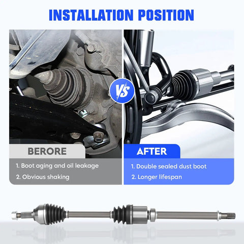 Front Left And Right CV Axle Shaft Kit For Altima 2.5L 2007 2013 And Rogue 2.5L 2008 2013 Plus Rogue Select 2014 2015 Automatic CVT Trans Only 2 Pack FWD Replacement 66-6262 And 66-6264, installed view