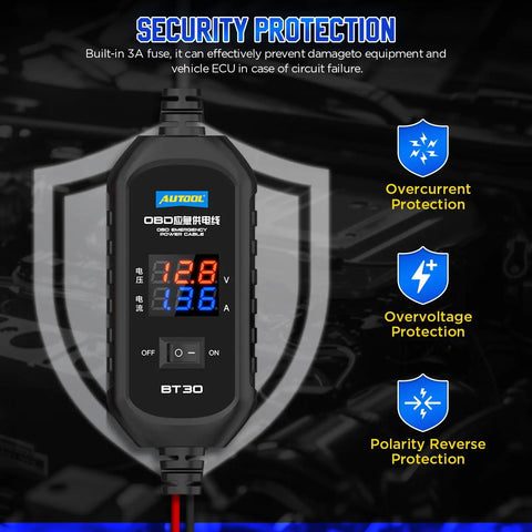 OBD II Car Memory Saver Cable 12V Emergency Power Supply For Vehicle ECU With Digital Display and Protection Features