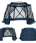 Pop Up Gazebo Tent With Wind Panels 12.1 Ft By 10.5 Ft Waterproof Screen House With Mesh Ventilation UV Protection Navy Blue