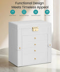 5-Tier Jewelry Box Organizer With 4 Drawers Lockable Mirrored Case Cream White, Big Time Storage For Necklaces Watches Rings Earrings Sunglasses, Great Gift For Loved Ones