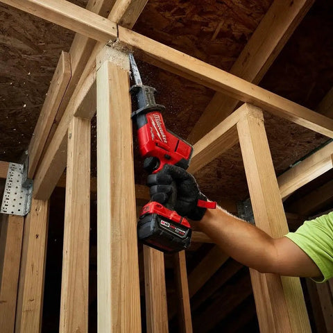 M18 Fuel One Handed Reciprocating Saw Kit Cuts Like A Hot Knife Through Butter With Minimal Vibration For smooth cutting of wooden studs in framing.