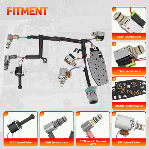 4L60E 4L65E Transmission Master Solenoid Kit With EPC TCC 3-2 PWM Harness Filter Gasket For GM 2003-2005 components layout