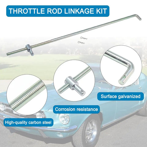 Adjustable Throttle Linkage Kit and Accelerator Rod for 1967 1969 Camaro, Compatible with 1968 1969 Nova and 1964 1969 Chevelle El Camino, Easily Cut and Bend for Non-Cable Throttle, Forged Galvanized Steel With White Zinc Plating Durability, 14.88-inch rod