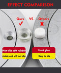 Comparison of our heavy duty aluminum turntable bearing with non-slip soft rubber and others with hard glue, highlighting stability