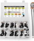 Potentiometer Assortment Pre Wired Potentiometers With Knobs Dust Seals And 3 Pin 0.1 Inch Connectors 48 Pieces displayed in box.