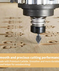 Built Like A Tank 60 Degree V Groove Router Bit With Premium Carbide Tipped Cutters And 1/4 Inch Shank engraving on wood.