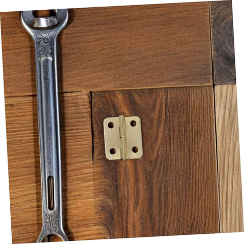 Miniature Jewelry Box Hinges With Screws For Handmade Crafts Iron 40 Piece Set installed on wooden cabinet