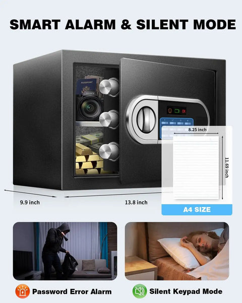 1.3 Cu Ft Home Safe Box With Steel Electronic Lock USB C Emergency Unlock Fireproof Waterproof Bag Felt Lined Interior