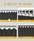Dope Room Divider Curtain With Ceiling Track System Black 15 Ft Wide By 9 Ft Tall showing four hanging methods