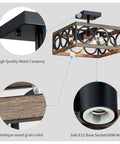 4 Light Modern Black Square Chandelier With Vintage Wood Grain Finish And 180 Degree Adjustable Pole For Dope Vibe Pendant close-up