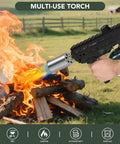 Person using Beast Mode Propane Culinary Torch Gun With Adjustable Flame For Searing Steak, Grilling, Campfire Starts And Welding Prep